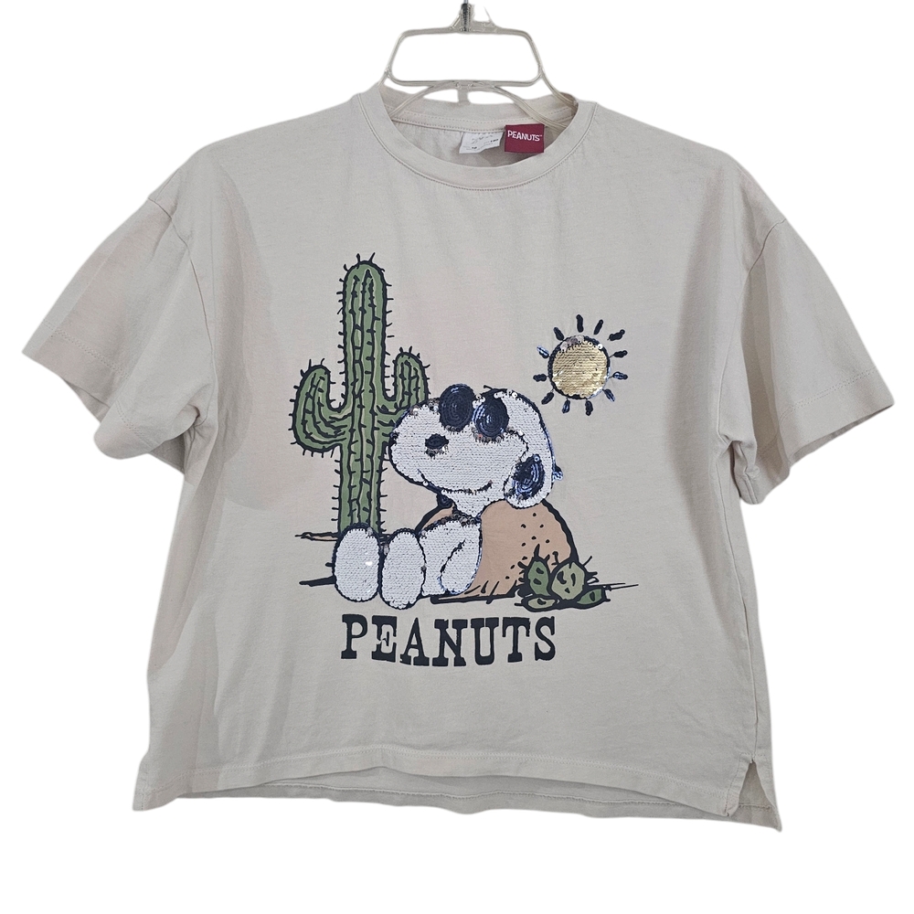 Zara Peanuts Snoopy Graphic Girls T-Shirt - Cream Size 10